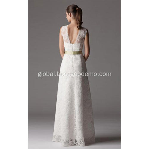  Sheath Column V-neck Floor-length Lace Wedding Dress Manufactory